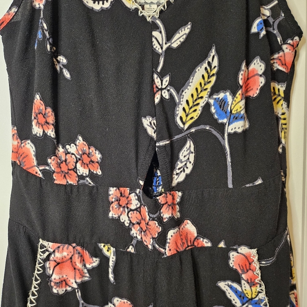 Eyeshadow Black Floral S Jumpsuit Wide Leg Spaghetti Strap Boho Cropped Casual - Picture 7 of 15